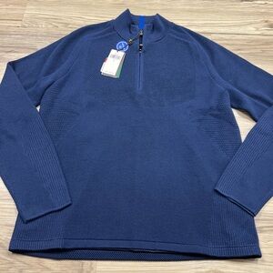 RLX Ralph Lauren Quarter Zip Sweater Navy Golf Coolmax Wool Blend Men Large $268